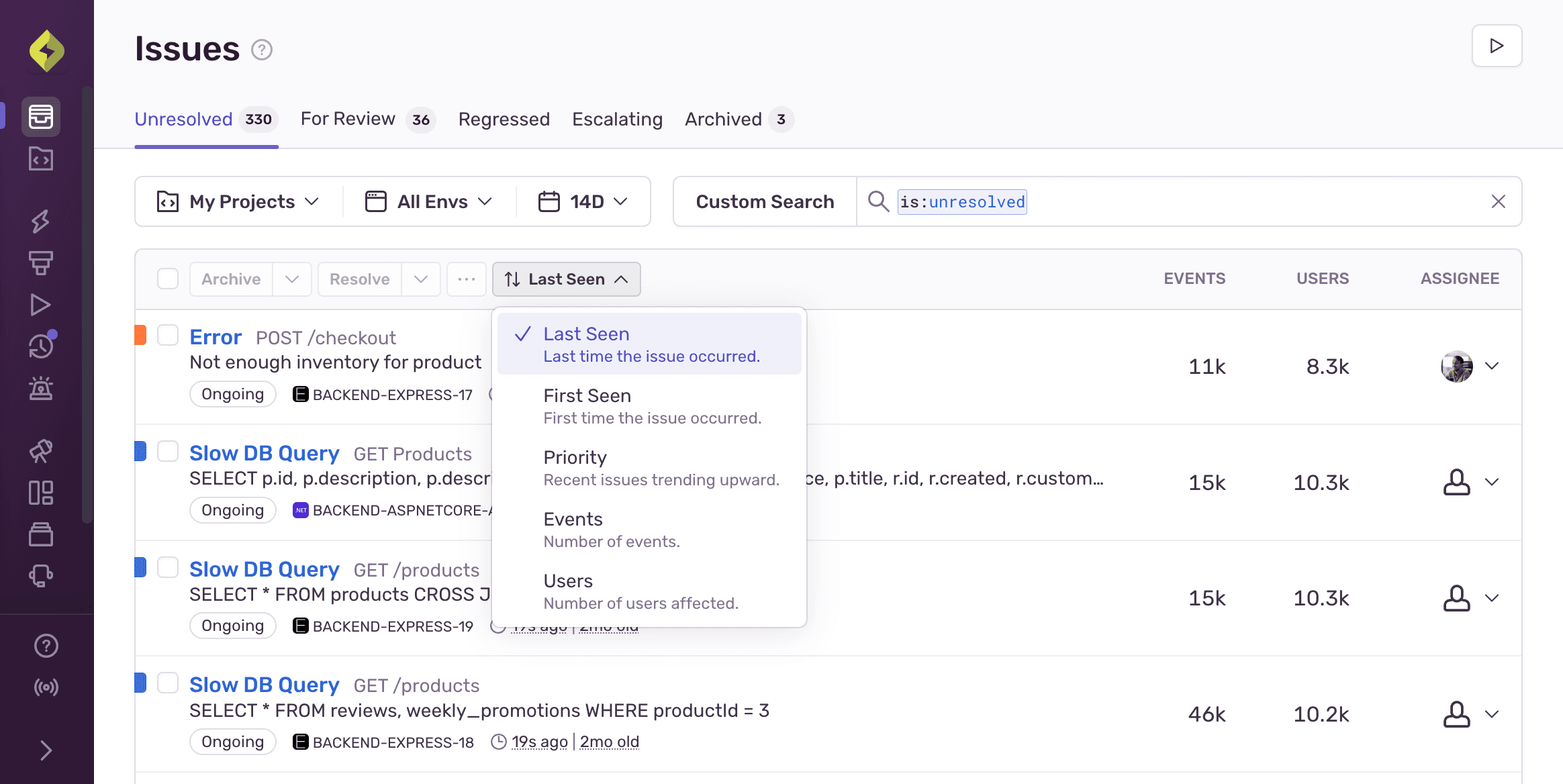 Issue sort